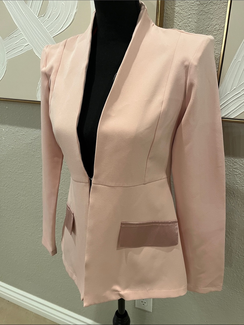 Women's Blush Pink Open-Front Blazer Jacket - Picture 3 of 5